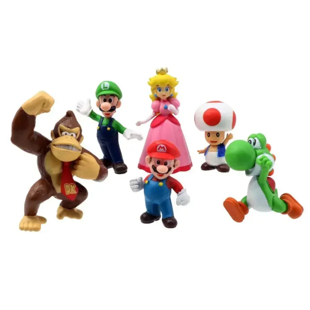 @/ 6-18 unids/set Super Mario Bros modelo figura juguetes Yoshi Luigi Donkey Kong seta PVC muñecas para niños regalos de cumpleaños