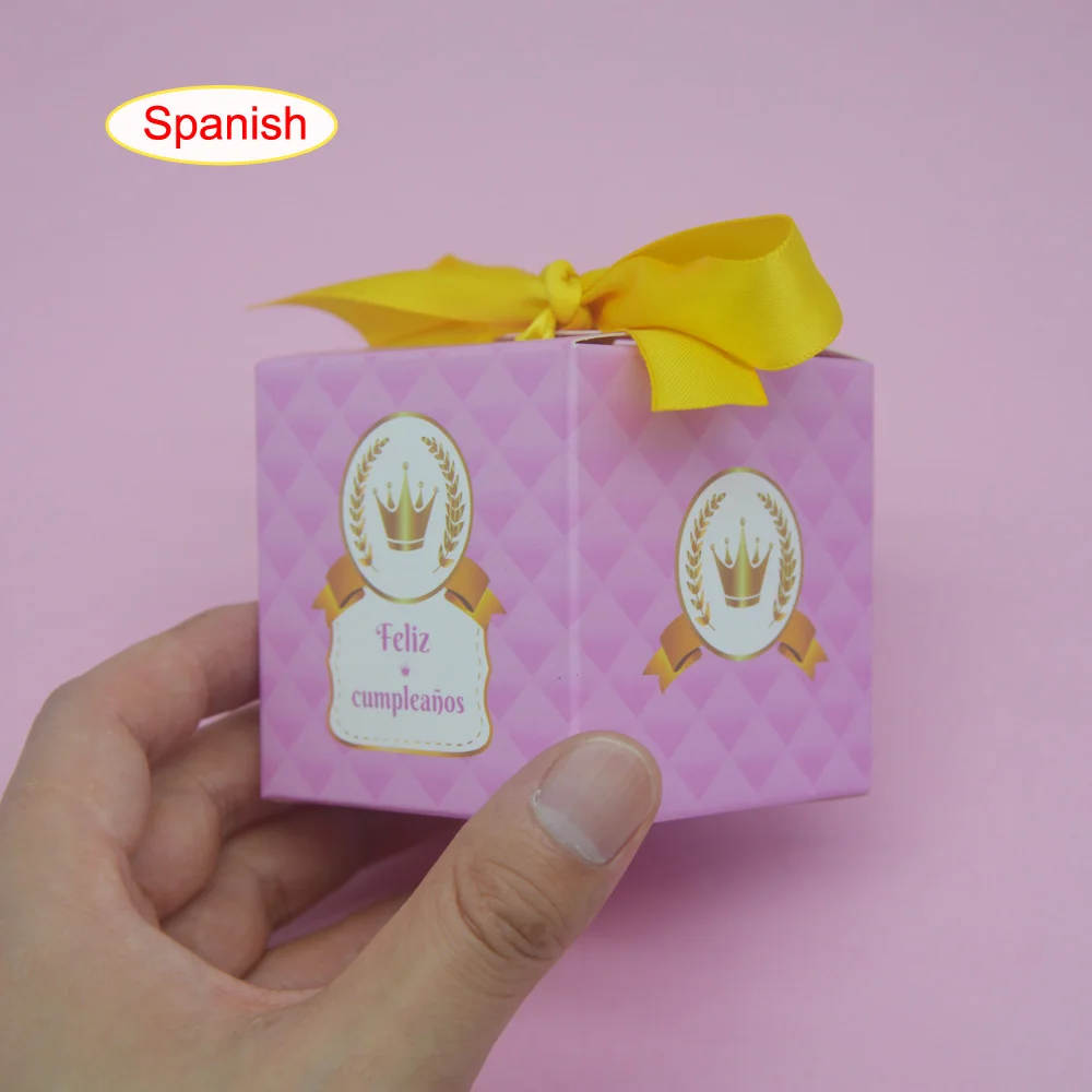 صندوق حلوى ورقي صغير وردي ، تاج ذهبي مطبوع ، مناسب للمناسبات ، هدية للضيوف ، ديكور الضيوف ، لصالح الحفلات ، حفل الحدث ، صبي ، فتاة ، أطفال ، 10 قطعة #4