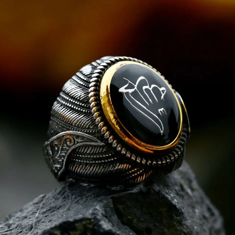 Bague Vintage dominatrice en acier inoxydable 316L pour hommes, anneau croisé en pierre noire, chevalière de Style ethnique, bijoux de luxe, vente en gros