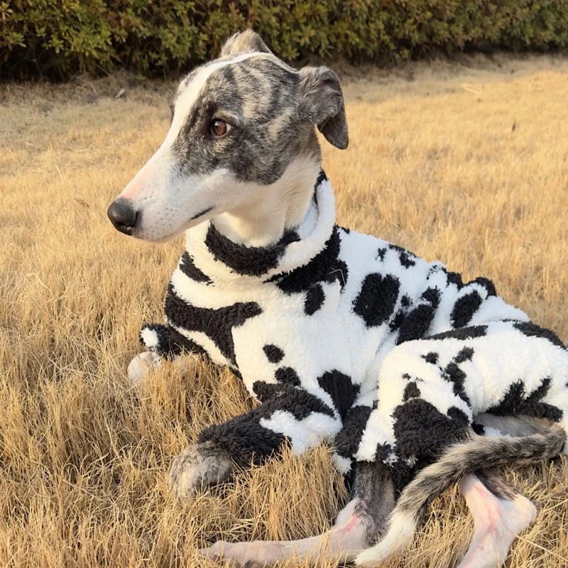 Long-plush Spot Four-Legged Sweater for Whipbit Winter Clothes Long Sleeves High-Neck Thick Warm White Black Coat for Geryhound