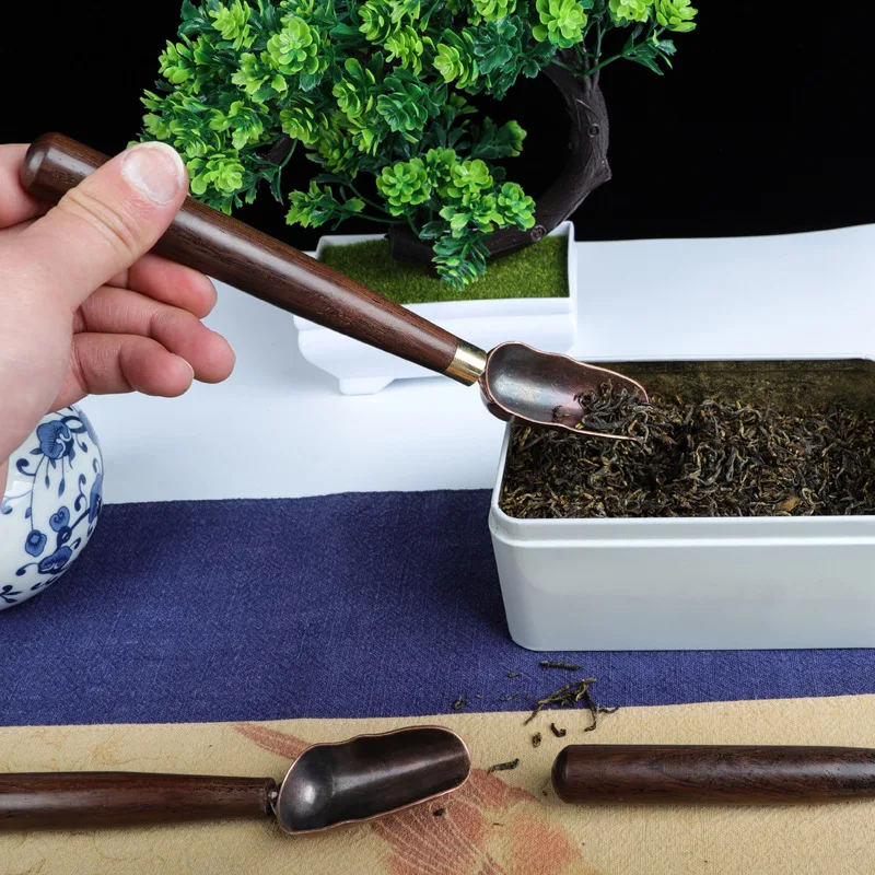 Retro Metalen Thee Lepel Rvs Ebbenhout Palissander Theelepel Thee Set Bamboe Thee Schop Theeceremonie Accessoires Tool