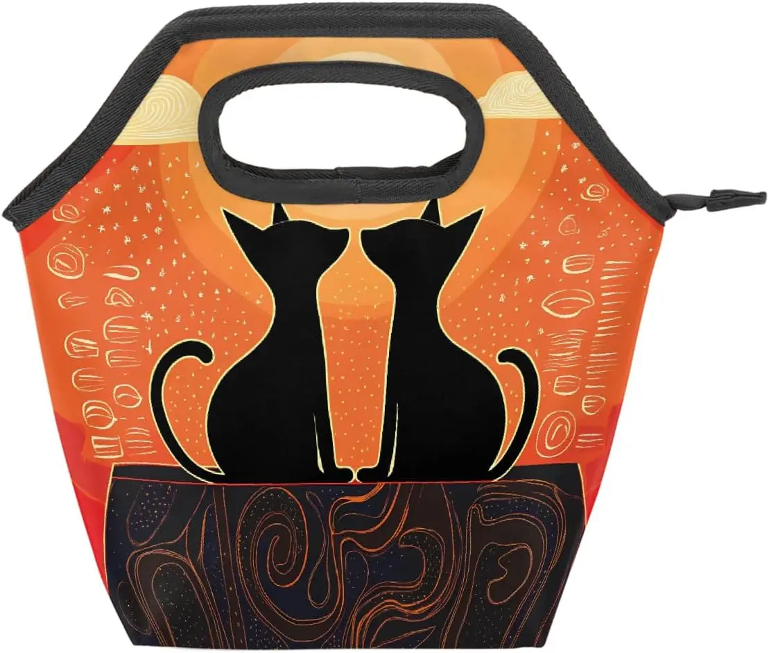 Reusable Lunch Bag Insulated Lunch Box Troditional Cats Sunset | Waterproof, Leakproof, Lunch Tote Bags