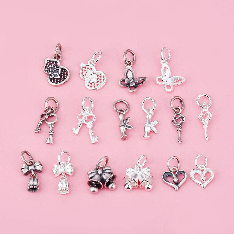 S925 Sterling Silver DIY Accessory Vintage Key Butterfly Christmas Bell Tag Pendant Hand-beaded material accessories