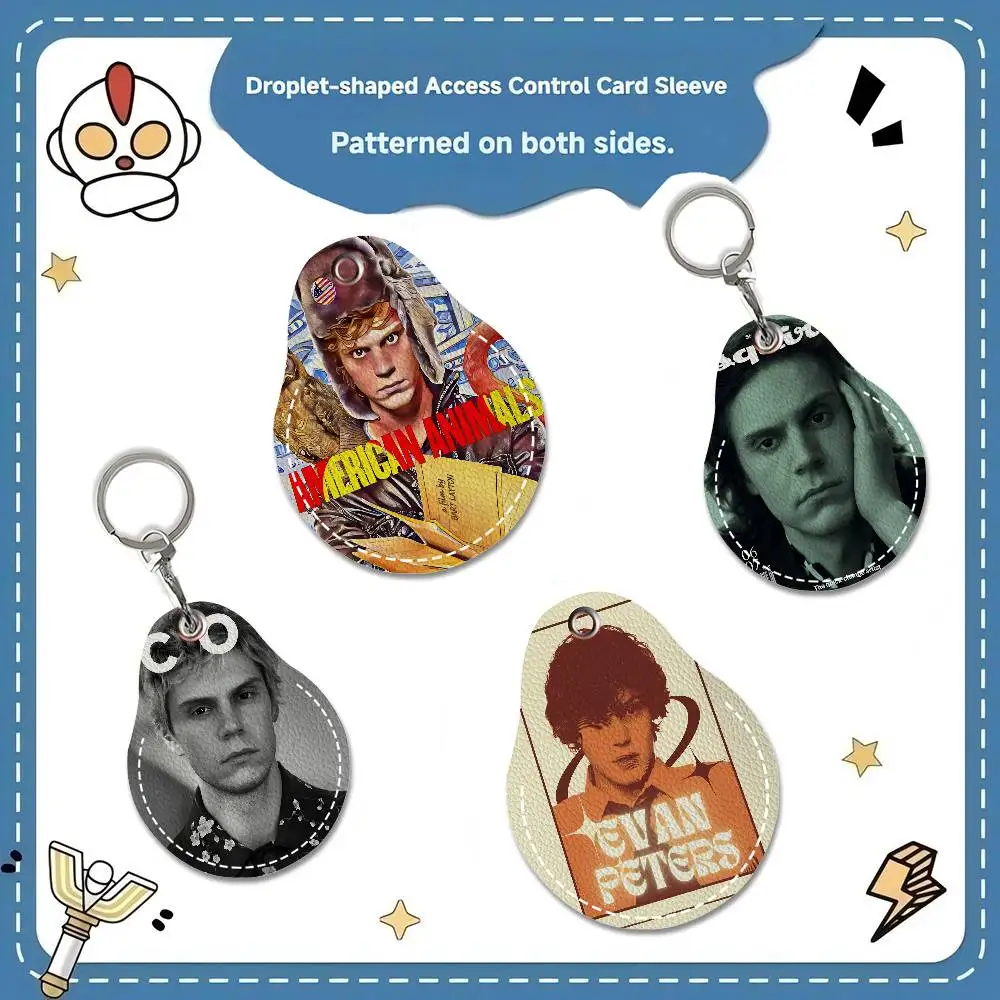 E-Evan P-Peters A-Actor Keyring Leather Access Card Holder Keychain Community Water Drop Proximity Card Protective Case