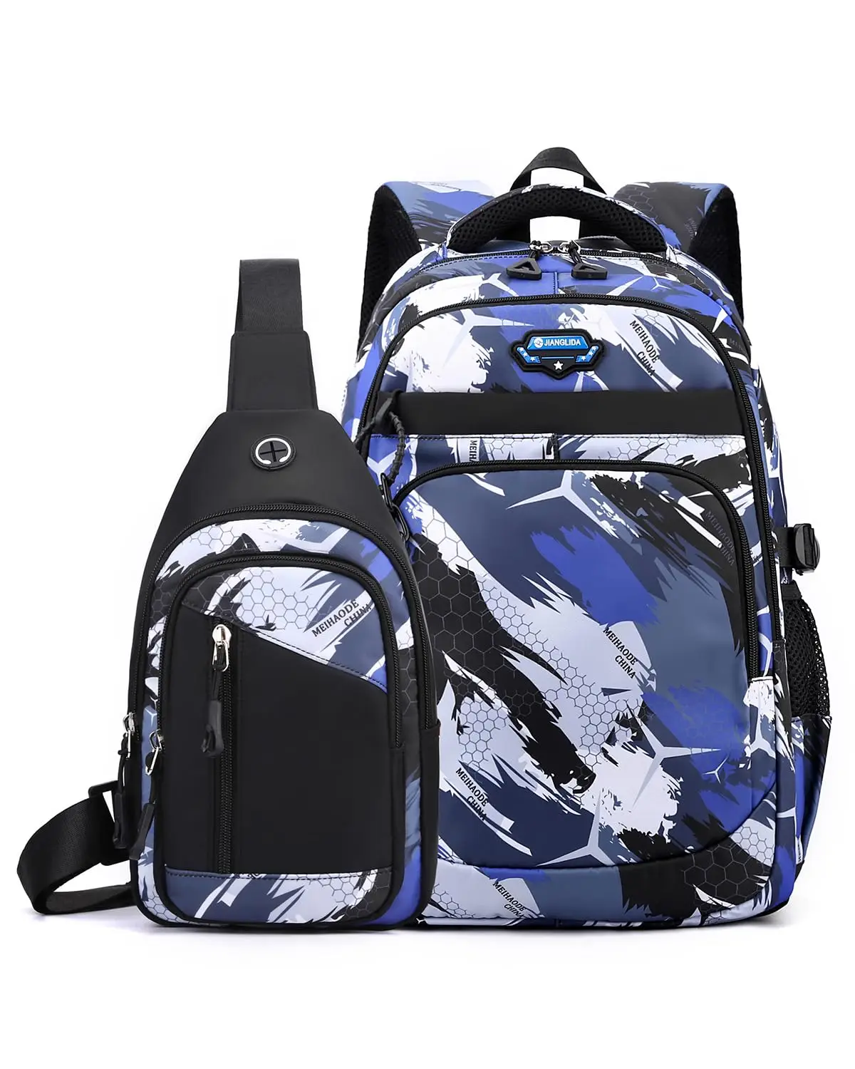 School Backpack Boys Teenagers 2-Piece Set Large Waterproof School Bag for Boys 3-9th Grade Casual Nylon Daypack Backpack Boys