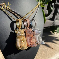 Aokaishen Iced Out Dog Necklace Pendant for Men Micro Pave Charms Cubic Zirconia Real Copper Hip Hop Jewelry