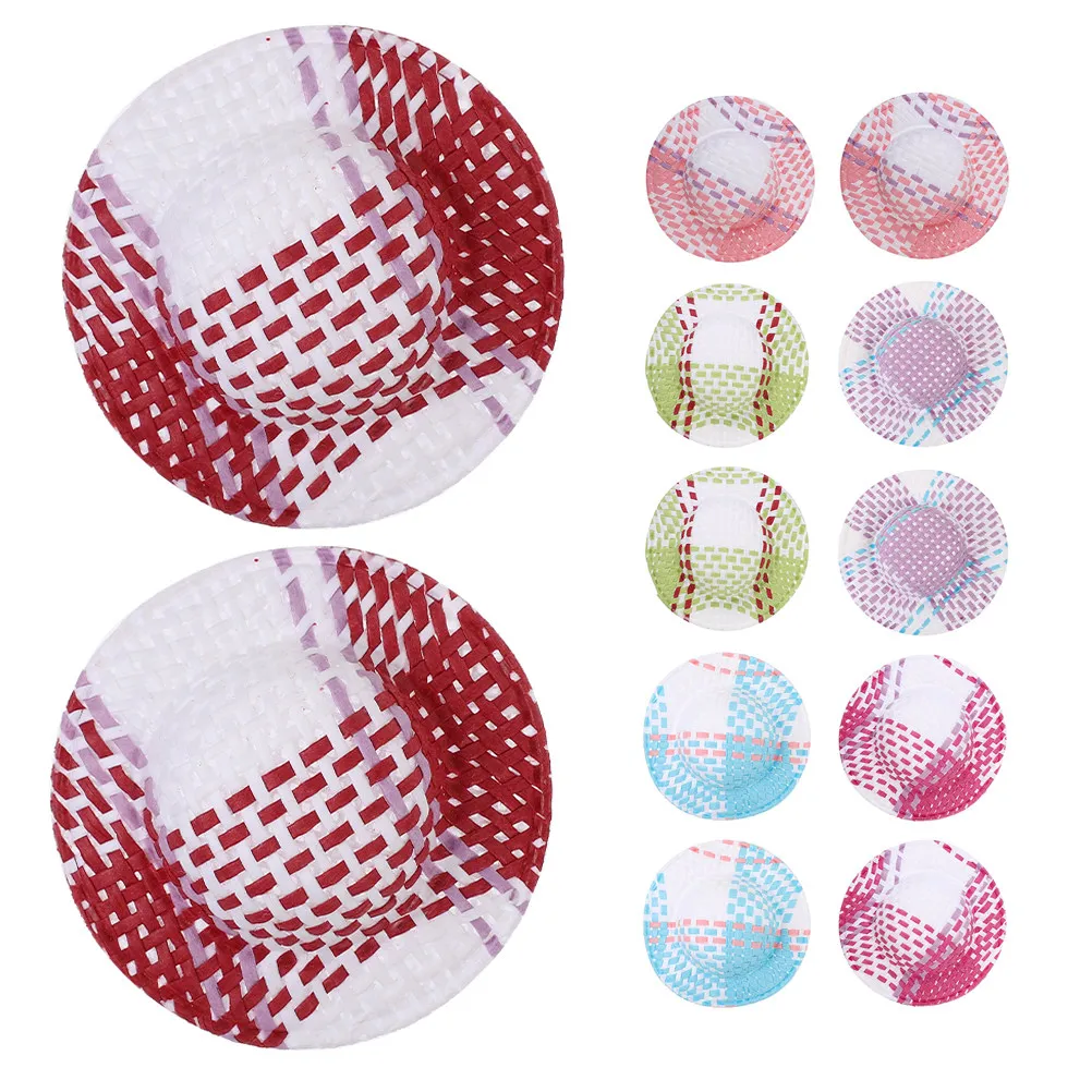 12Pcs Mini Woven Hats Small Mini Craft Hats 5Cm Colorful Striped Hat Props for DIY Crafts Decoration and Photo