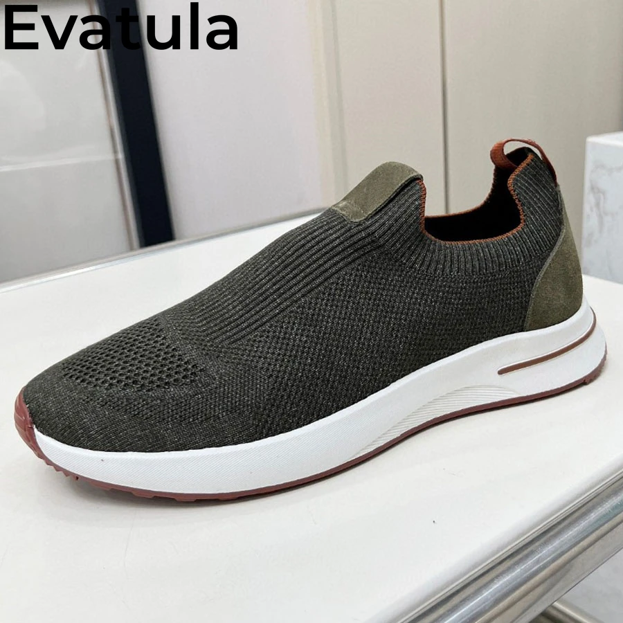 2024 Autumn Knitted Flat Shoes Men Breathable Mesh Casual Sneakers Male Comfort Walking Slip On Loafers Shoes Zapatillas Hombres