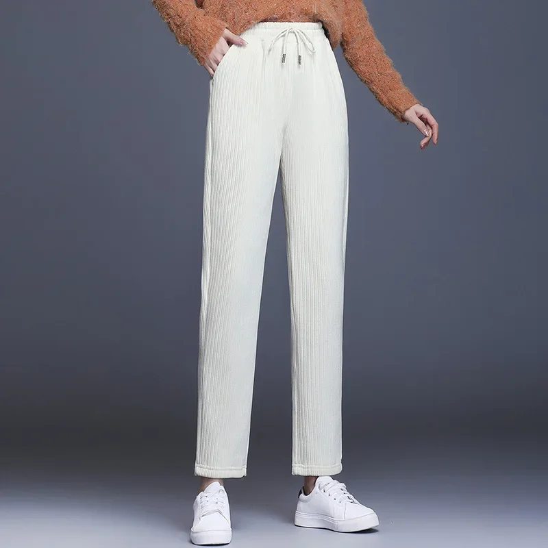 

High-waisted Straight-leg Pants Casual Sports Wear For Middle-aged Elderly Women Spring Autumn Style Pleuche Pants