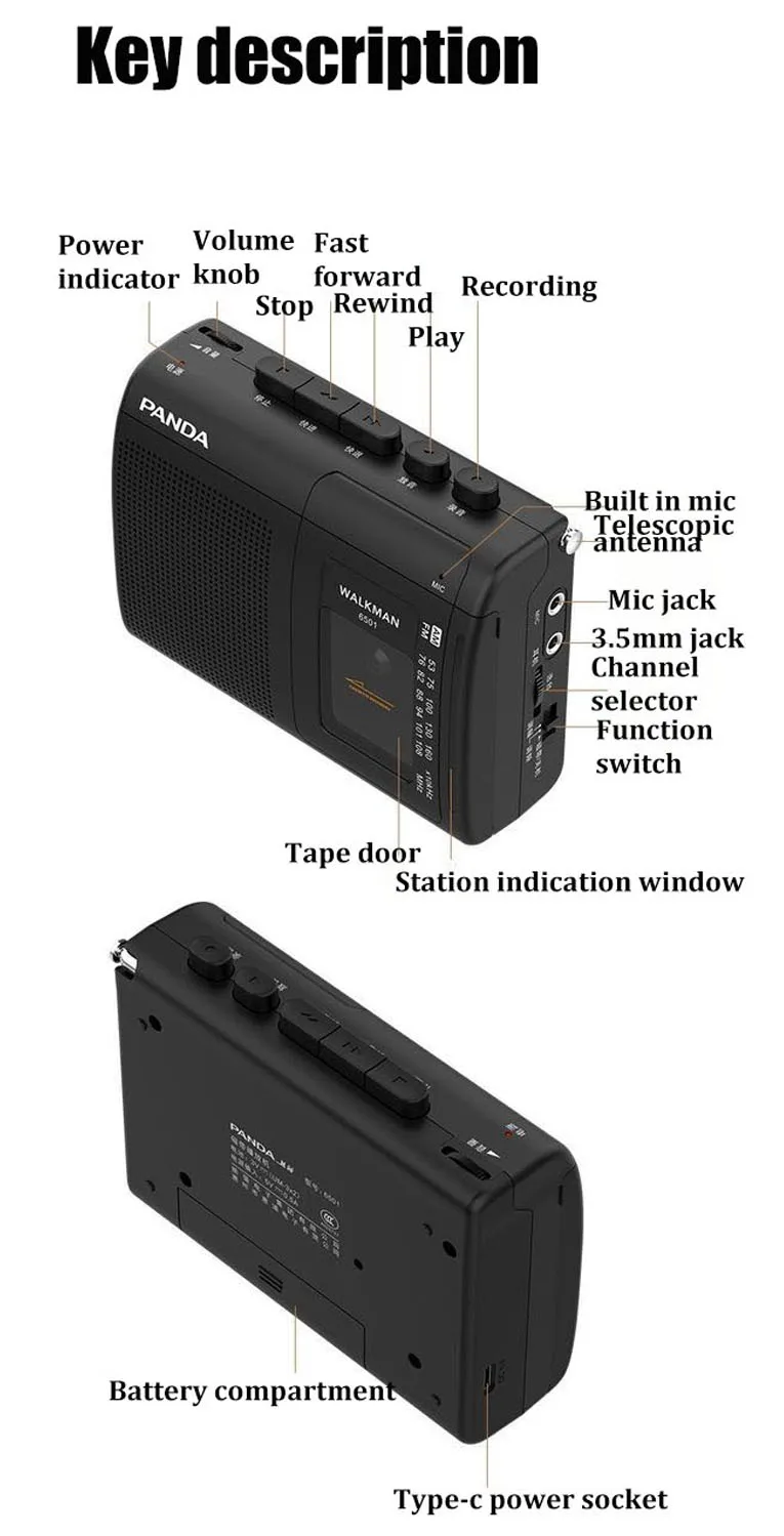 Cinta portátil AM/FM Radio Retro Cassette reproductor de música Walkman grabadoras de cinta con altavoz soporte 3,5mm au