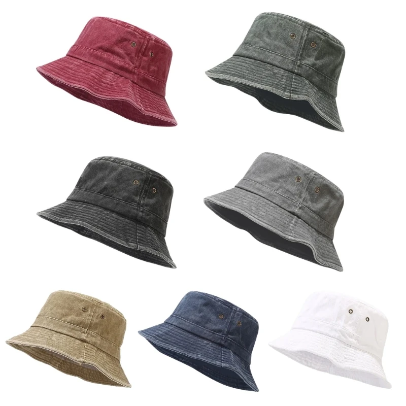 

652F Distressed Fisherman Hat for Female Girls Washed Cotton Hat Sunproof Fishing Hat Girl Spring Hat Fashion Women Headdress