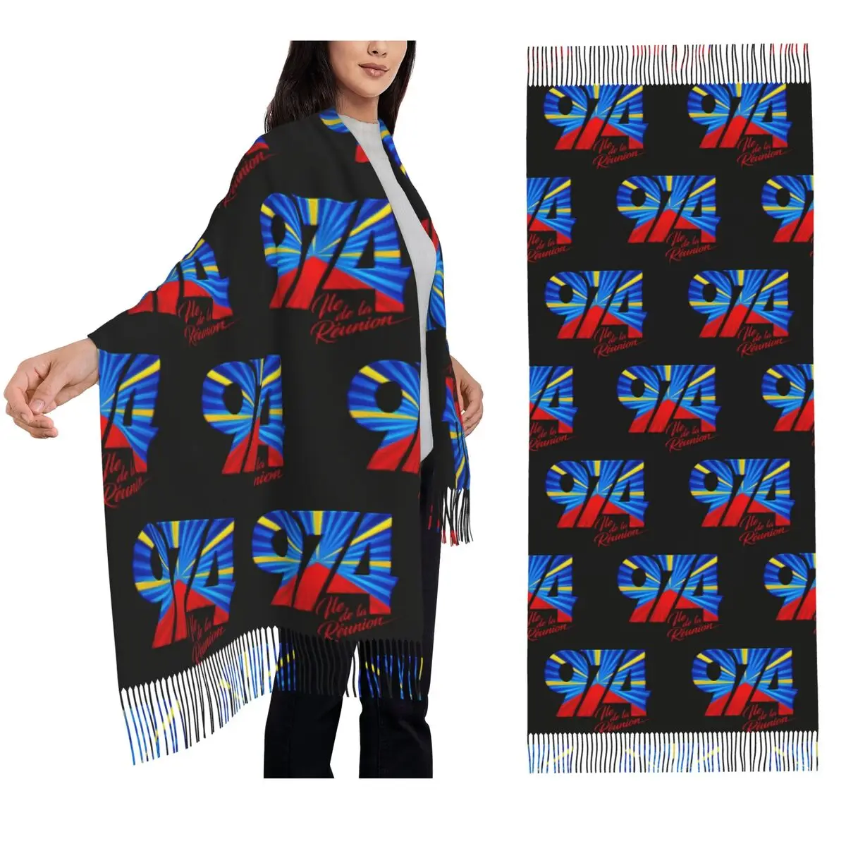 

974 Reunion Island Flag Scarf Tassel Scarves for Women Soft Warm Shawls and Wraps Long Fall Winter Shawl Wrap