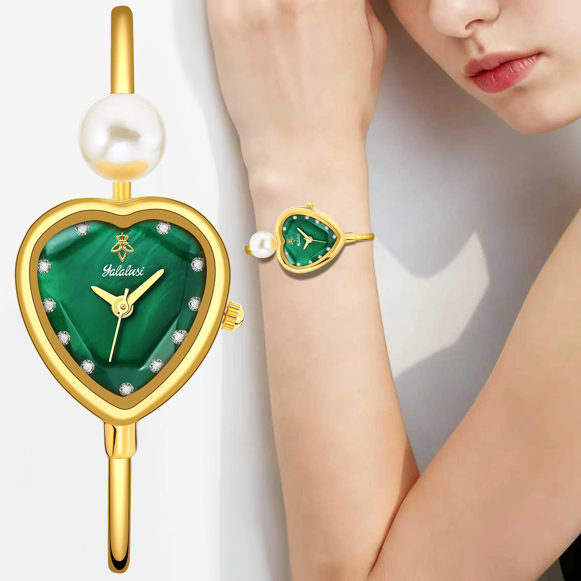 Yalalusi Minimalistische und elegante herzförmige Armbanduhr für Damen – wasserfeste Quarzuhr Reloj Mujer