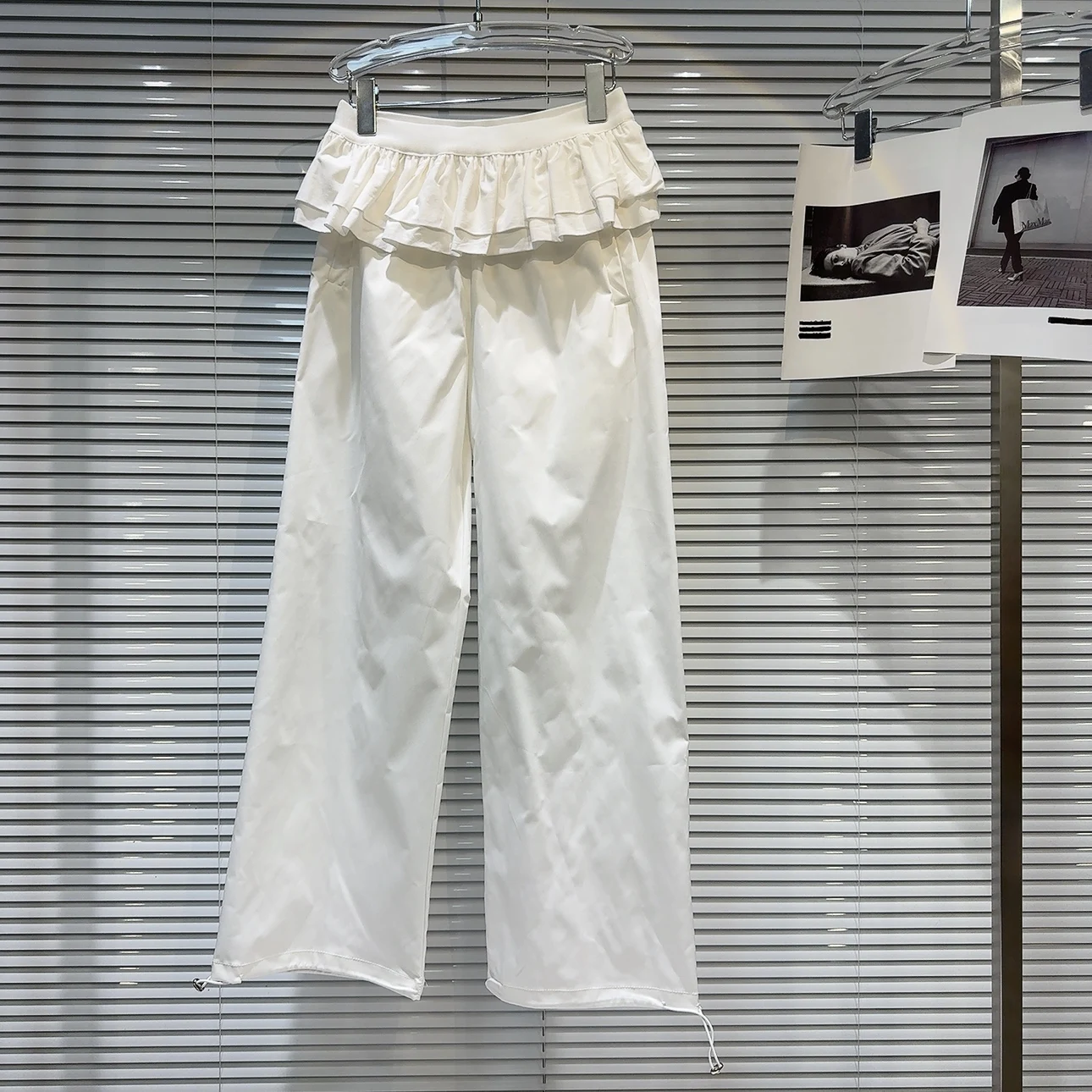 セクシーでトレンディな折りたたみウエスト、ワイドレッグのカジュアルパンツ、2025年秋のストリートスタイル、ウエストロングパンツのツーピースセット