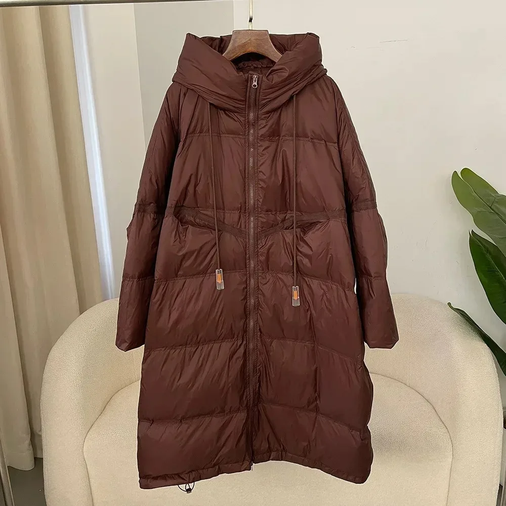 2024 Autumn/Winter Classic Thick Extra-long White Duck Down Warm Jacket Large Hooded Women\'s Down Jacket  Winter Coat Women