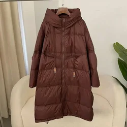 2024 Autunno/Inverno Classico Spessore Extra-lungo Piumino D'anatra Bianca Giacca Calda Grande Piumino da Donna con Cappuccio Cappotto Invernale da Donna