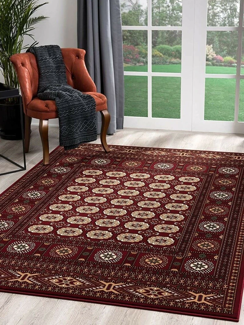 Runner Carpet Durable Red Eclectic Geometric Pattern Rugs Living Room Home Bedroom Decor