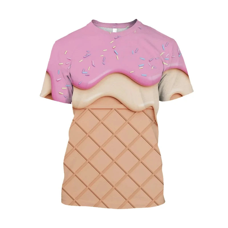 3D Print Melting Ice Cream Graphic Boys Kids Street Funny T-shirt 2024 Summer Fashion Colorful Crew Neck Male Tees Tops Clothing