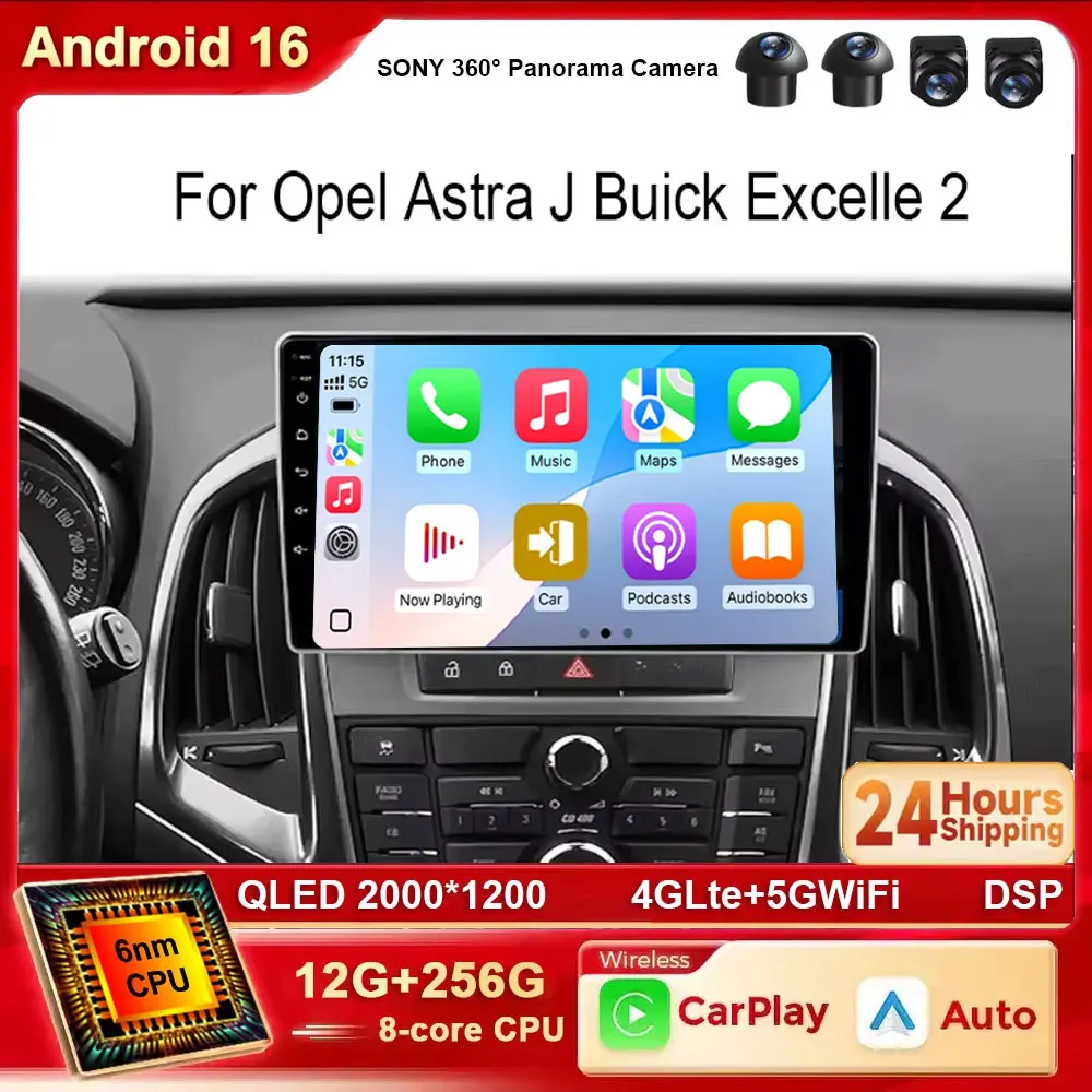Android 16 For Opel Astra J 2009-2017 Buick Excelle 2 2009-2015 2K Carplay 4G WIFI Auto Radio Car Multimedia Player Stereo GPS