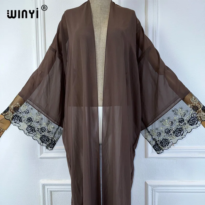 WINYI summer outfit kimono africa Abstract print beach cover up maxi dress cardigans beach wear women 2024 abaya dubai luxury