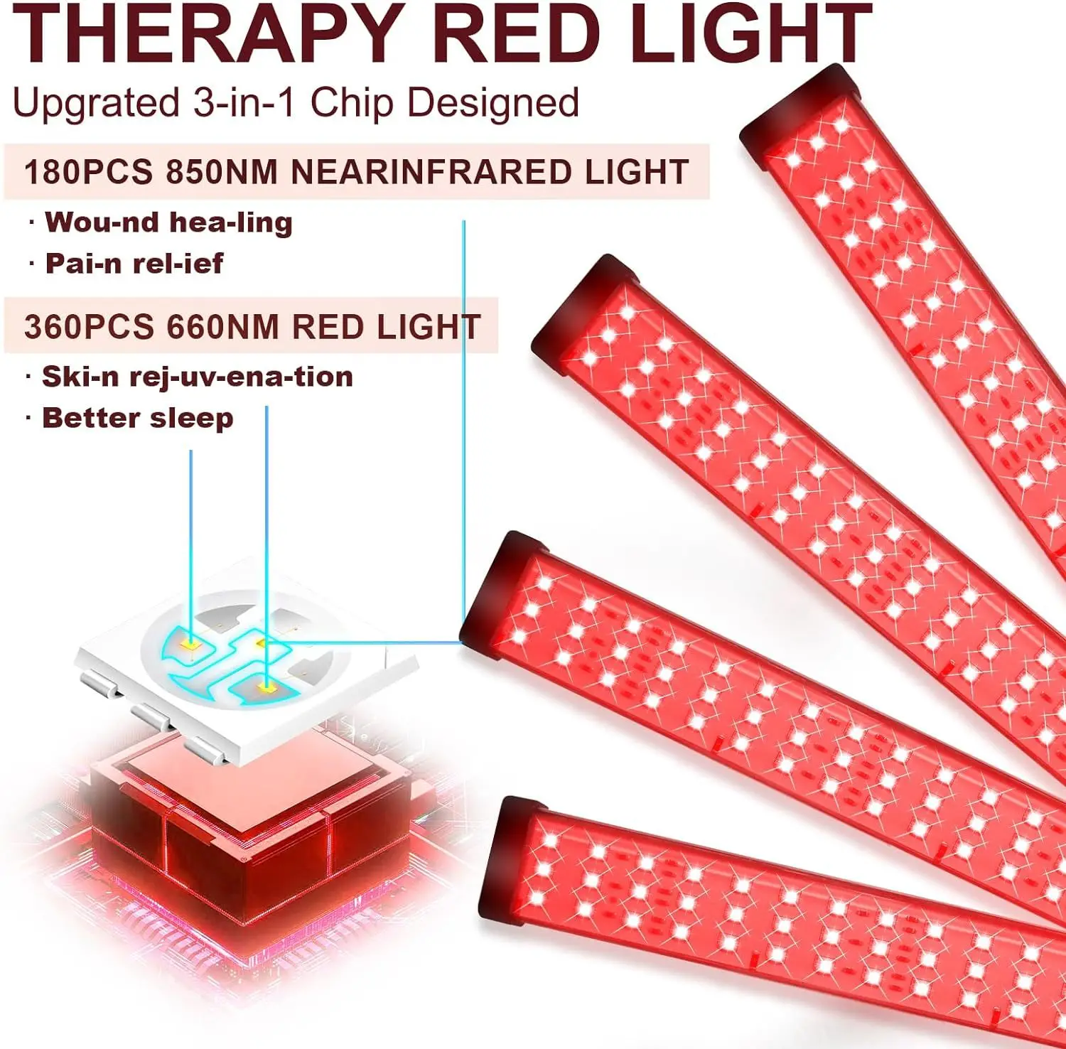 30W LED Red Light Therapy Lamp with Stand 660nm &850nm Near Infrared Light Device for Relief Muscle Joint Pain Facial Skin Care