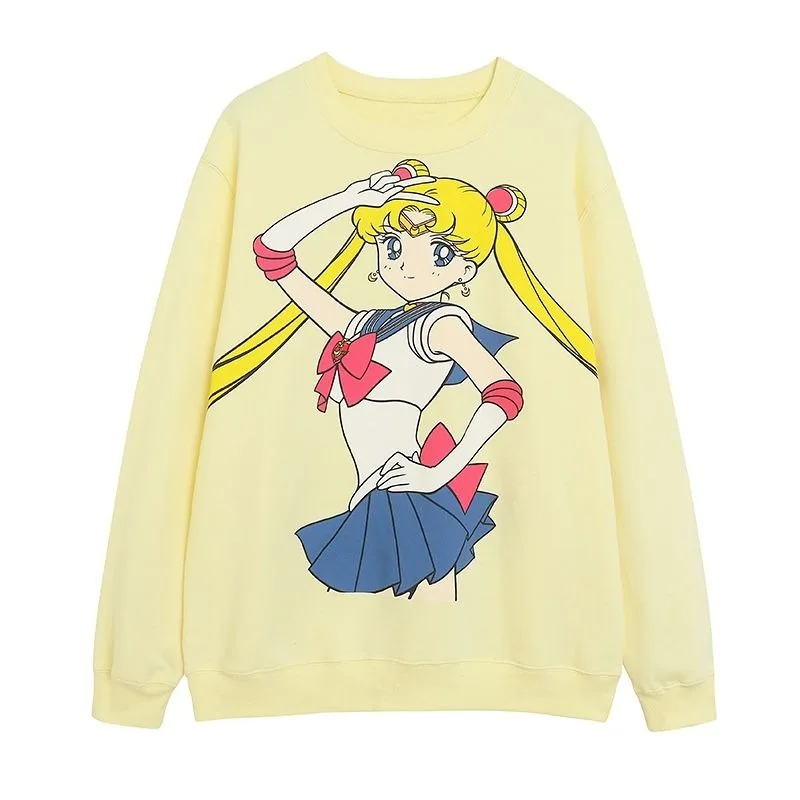 

80% cotton cute and playful youthful Sailor Moon round neck long sleeve plus velvet loose sweatshirt kawaii cartoon anime top