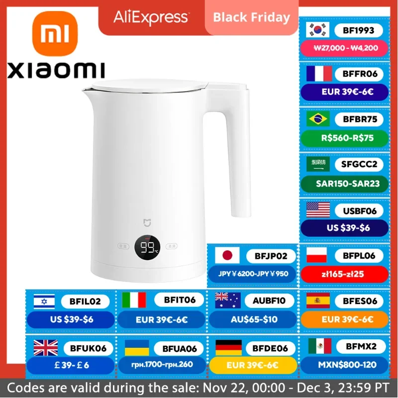 XIAOMI MIJIA Constant Temperature Electric Kettles 2 Stainless Steel 1800W LED Display Four Thermos Modes 220V Kettle Tea Coffee