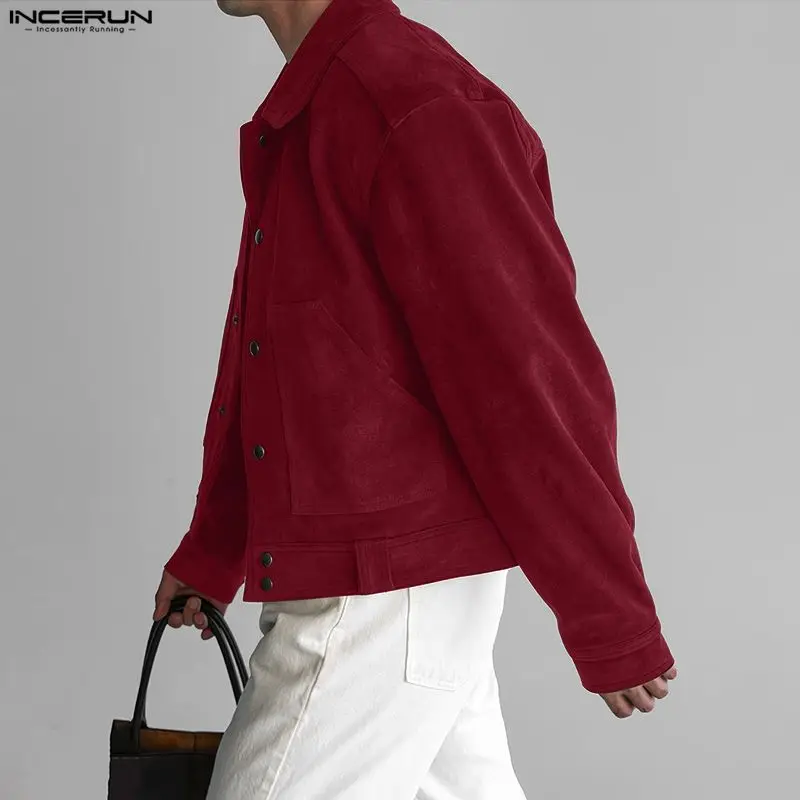 INCERUN الرجال السترات الصلبة التلبيب كم طويل زر الذكور معاطف الشارع الشهير جيوب ربيع الخريف موضة ملابس خارجية غير رسمية جاكيتات