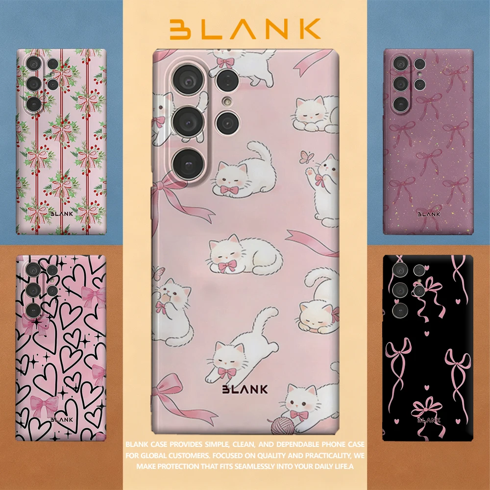 Pink Bow Cats For Samsung Galaxy S26 S25 S24 A56 A36 Phone Case Protection Cover for Women Girl Blank