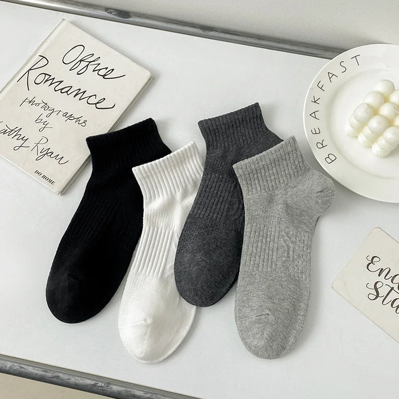 Chaussettes en coton pour hommes, chaussettes courtes respirantes en maille, chaussettes noires, chaussettes assorties, chaussettes souples, document solide, tube bas, été