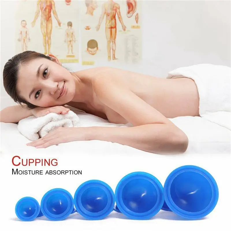 AT21-60Pcs Blue Health Care Vacuum Cupping Cups Silicone Suction Cup Massage