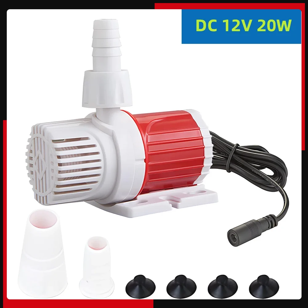 DC 12V 20W 1000-1200L/H Submersible Pump Ultra-Quiet 16.4ft Max Lift Booster Brushless Pump for Pond Fish Tank Fountain