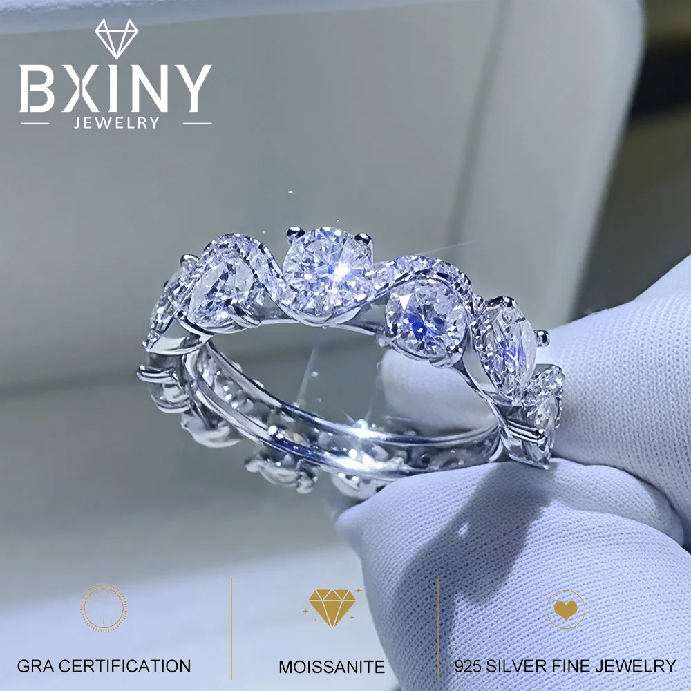 

BXINY Luxury 4mm Moissanite Eternity Rings S925 Silver D Color Diamond for Women Engagement Wedding Bands Gifts Fine Jewelry GRA