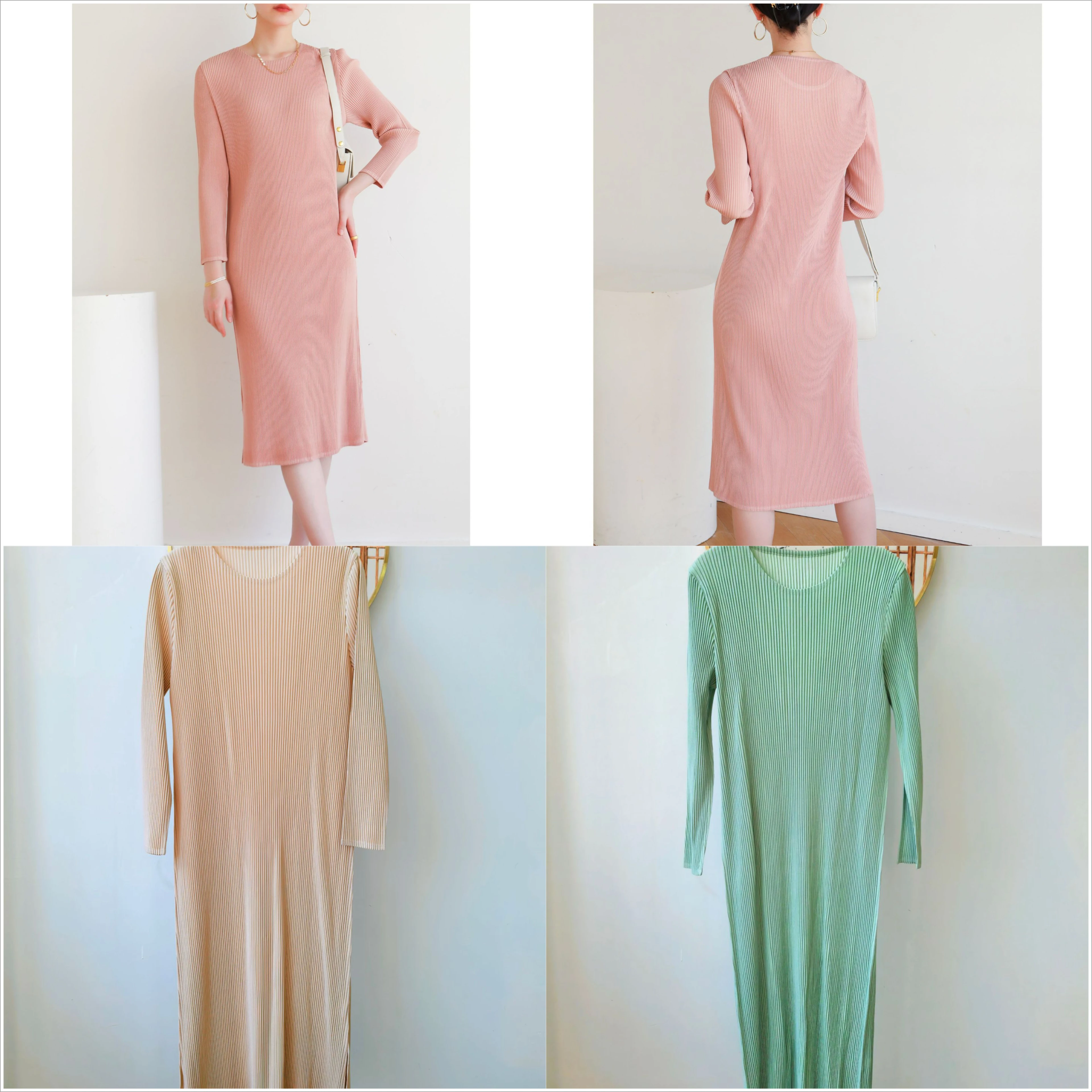

Sanzhai Fold 2025 High End Fold Autumn Spring New Basic Style Show Thin Temperament Pleated Commuter Fashion Long Sleeved Dress