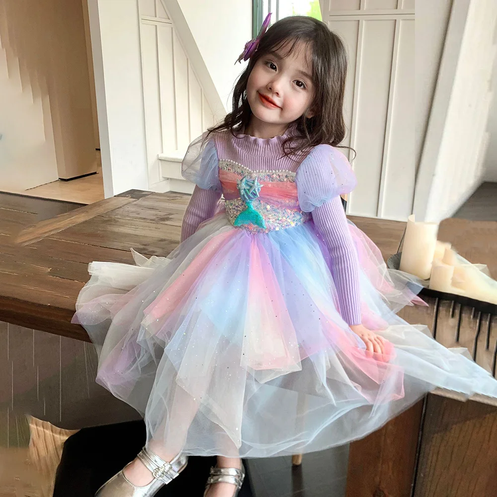 

Autumn Winter Girl Lace Purple Plus Velvet Knit Dress Tulle Baby Kid Party Ball Wedding Princess Girls Red Christmas Party Skirt