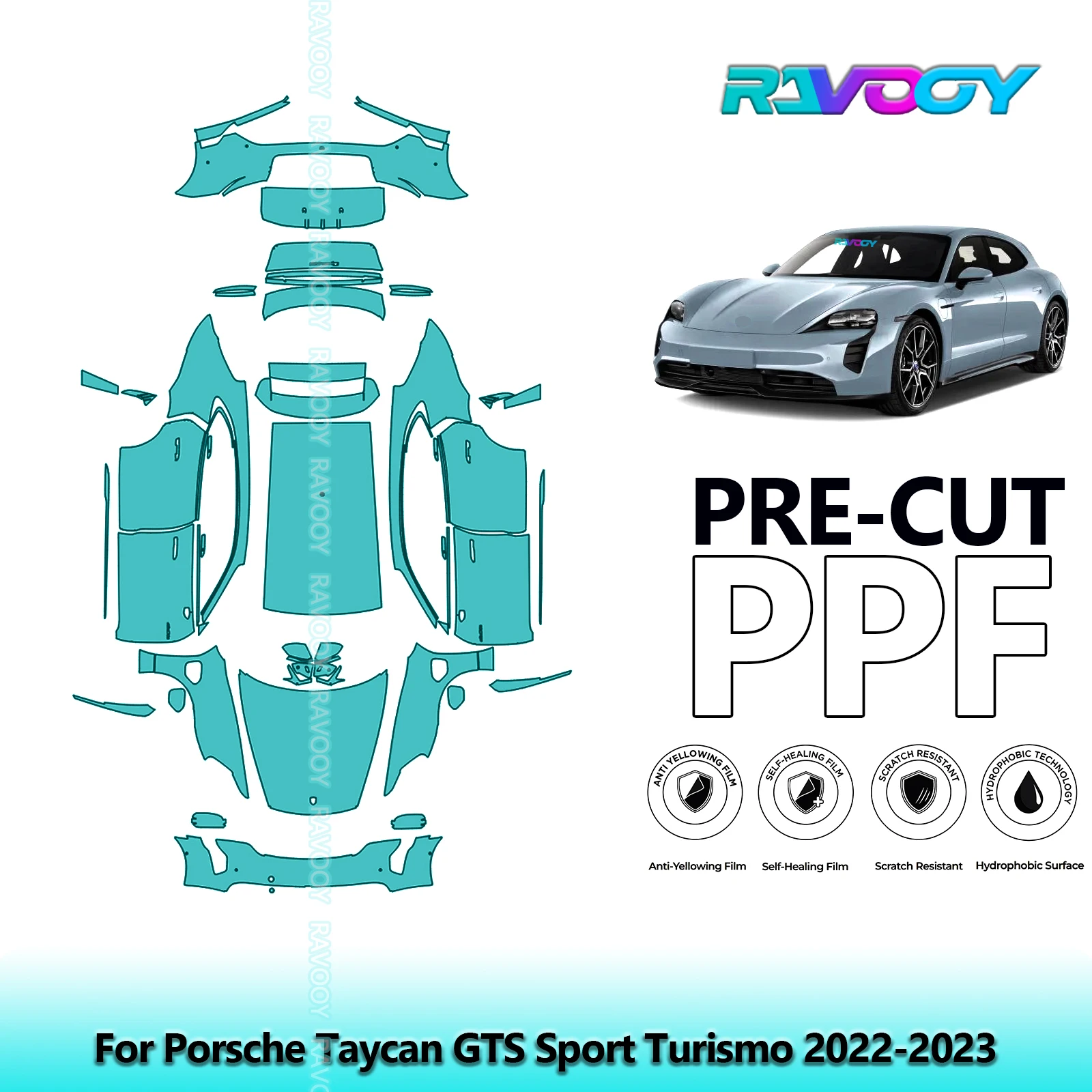 

8.5Mil Precut PPF Paint Protection Film Full Vehicle Clear Bra For Porsche Taycan GTS Sport Turismo 2022-2023
