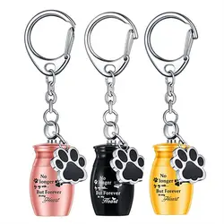 Paw Print Pet Urns Keychain Stainless Steel Waterproof Dog Ashes Keepsake Wear Resistant Dog Cat Ashes Cremation Jewelry