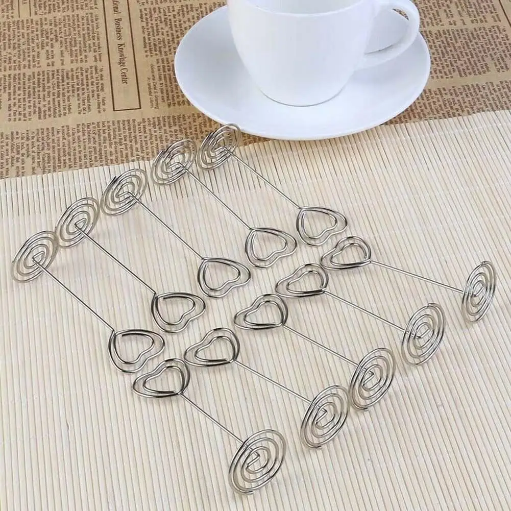 100% Brand New Card Holders Desktop Clip 8.5cm Heart Pattern Heart-shaped Metal Note Holder Peacock Round Seat Clip