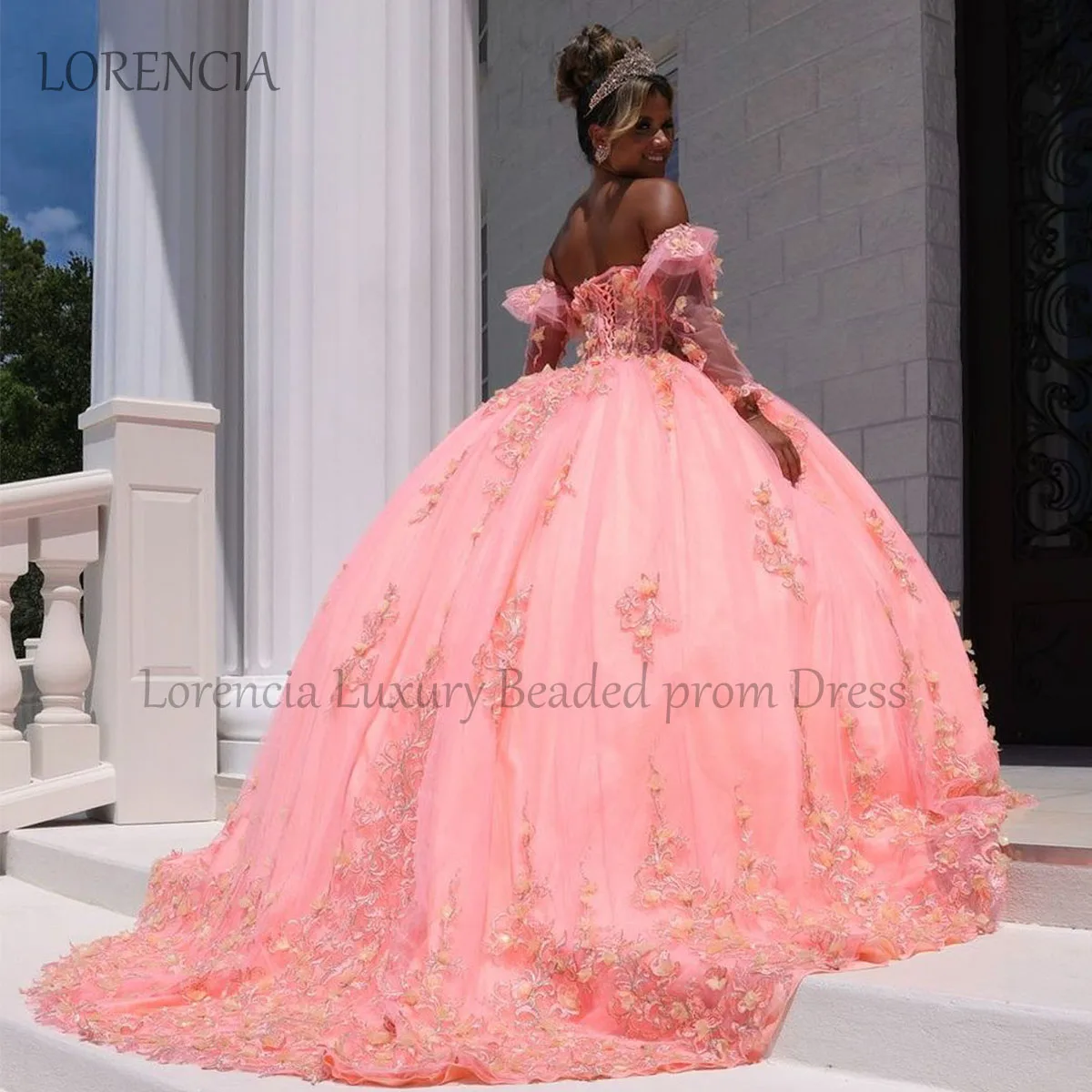 Robe de RhQuinceanera en dentelle rose, mode, hors initié, appliques perlées, fleurs de cristal, doux 16, éducatif, 2024