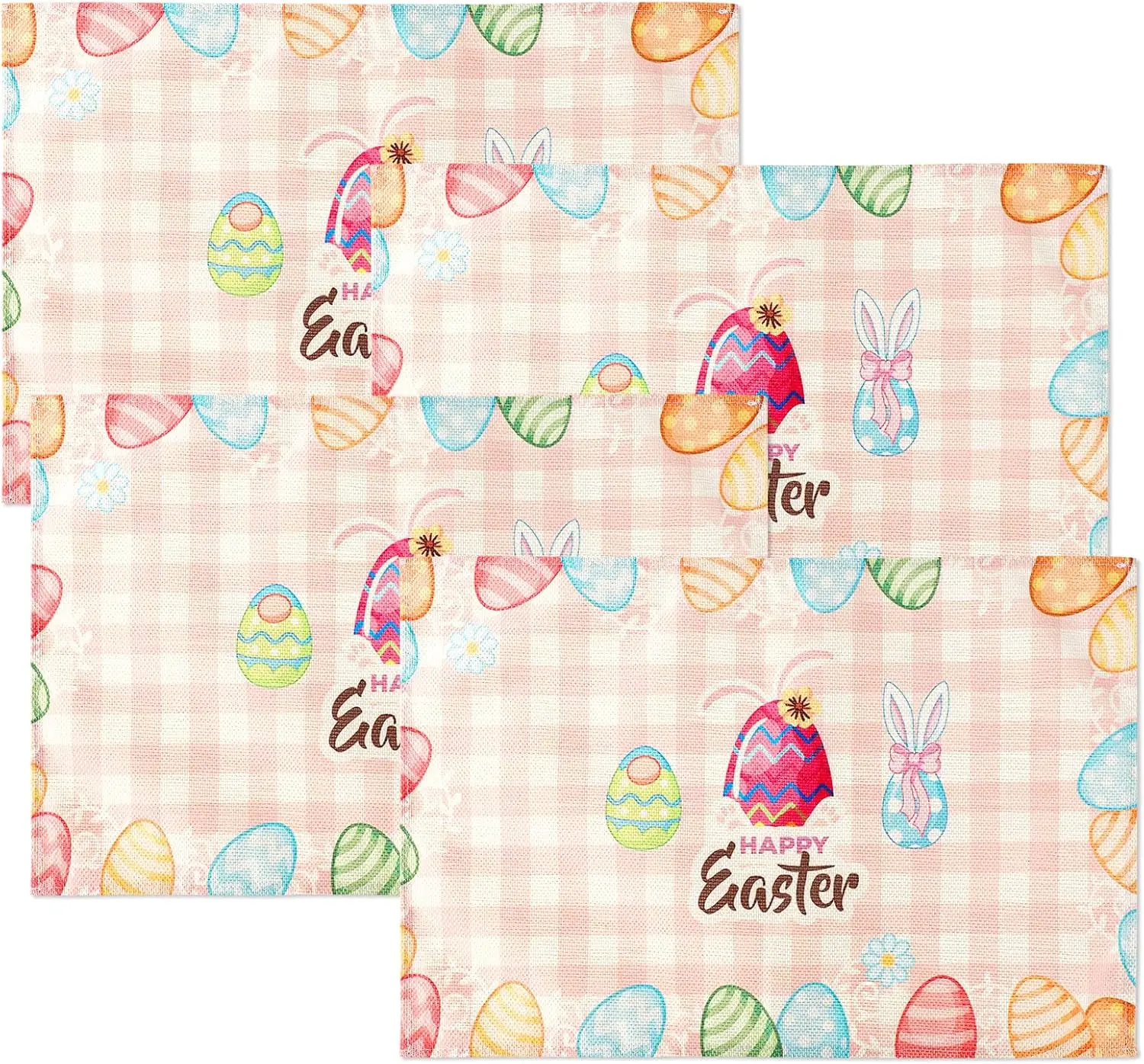 

Набор пасхальных салфеток из 4 предметов, плюшевые клетчатые заячьи уши, пасхальное нижнее белье с цветочным принтом, моющиеся коврики для стола для сезонного весеннего праздника