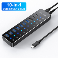 RSHTECH USB C Hub 10Gbps Laptop USB Hub Individual Touch Switches 10-IN-1 Aluminum Multiport Adapter for Macbook Accessories