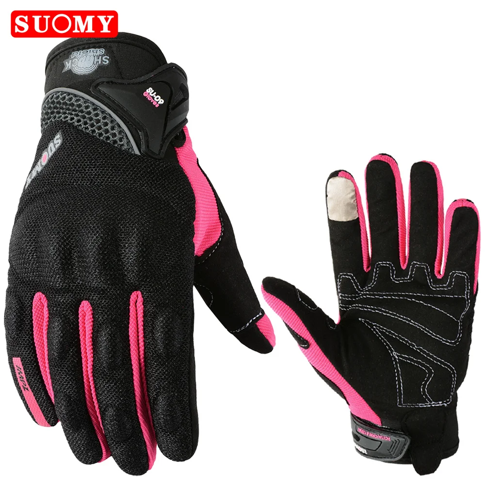 SUOMY Summer Women Pink Motorcycle Gloves Lady Purple Full Finger Motocross Gloves Men Touch Screen Cycling Gloves XS-XXL