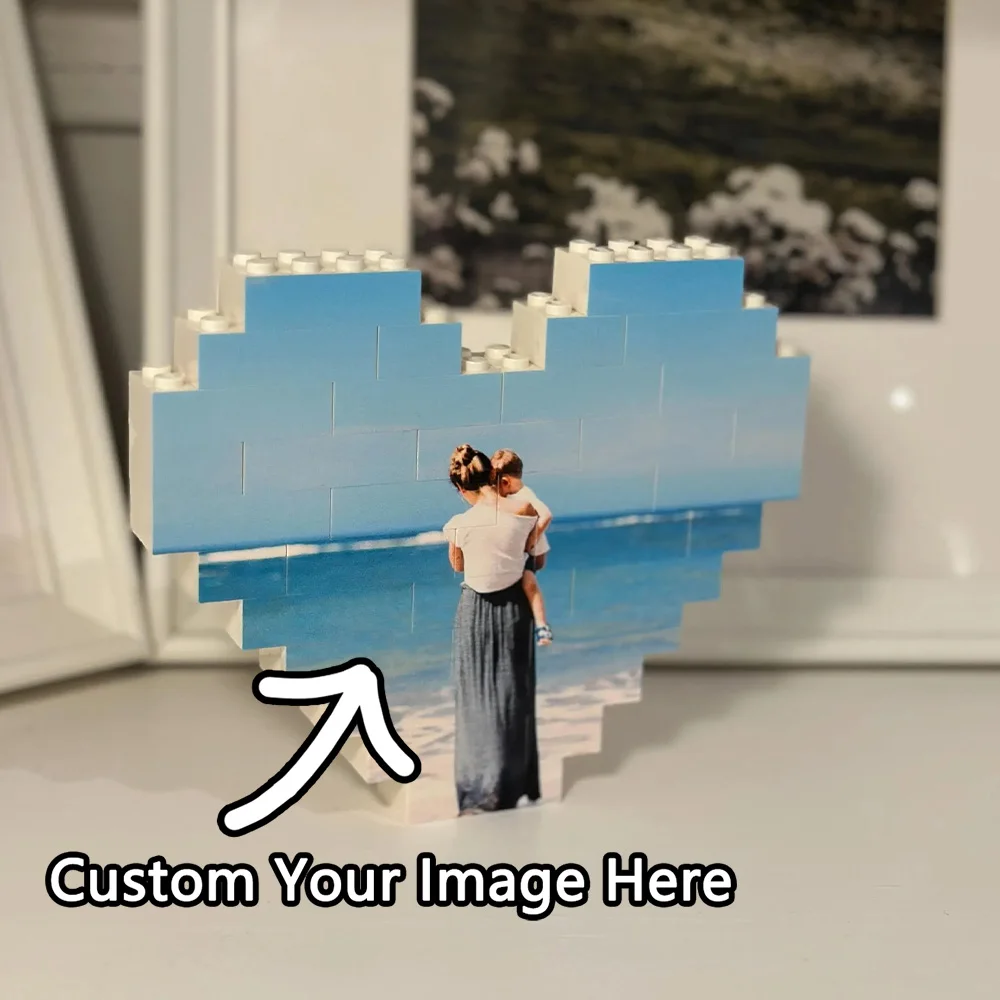 Medium Heart Photo Block made from, Bricks, Personalised, WHITE, Building Block, Puzzle, Gift, Dad, Birthday, Anniversary