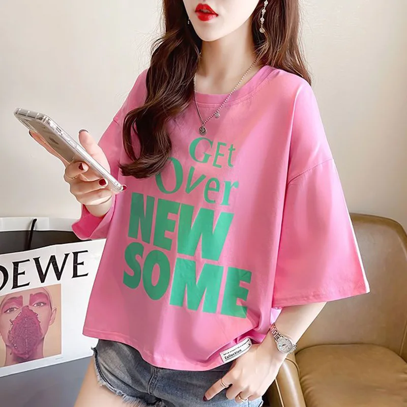 

Fashion O-Neck Printed All-match Letter Blouse Female Clothing 2023 Summer New Loose Casual pullovers half Sleeve Commute Shirt