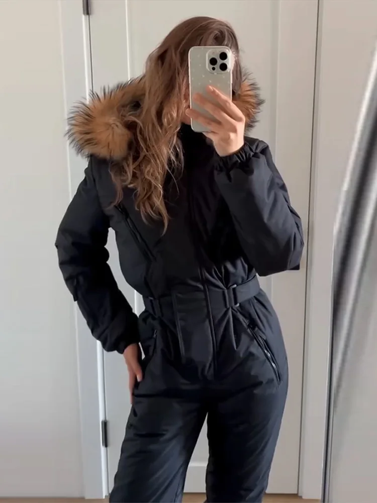 Stand Collar Slim Women's Jumpsuits Full Sleeve Hooded Zipper Loose Long Pants High Street 2026 Winter Fashion Casual Rompers