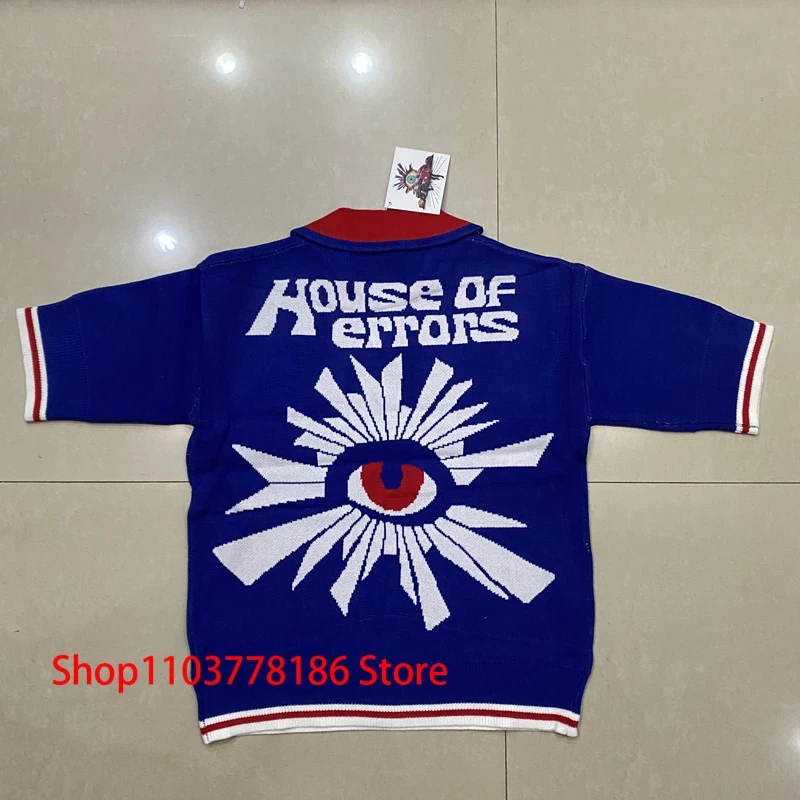 

Multi Color House of Errors Sweater High Quality Big Eyes Jacquard Knitted Short Sleeve Polo Shirt Jersey