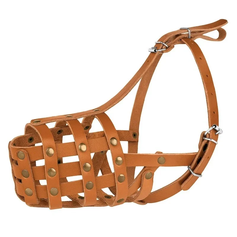 Prevents dog bites and barking Leather dog muzzle Adjustable breathable mesh dog muzzle