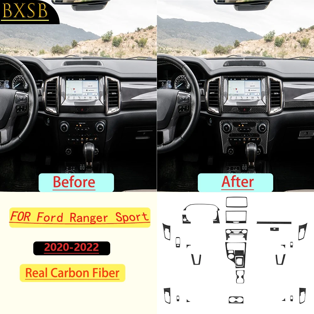 For Ford Ranger Sport 2020-2022 Complete Car Kit Frame Trim Real Soft Carbon Fiber Interior Accessories Decoration Stickers