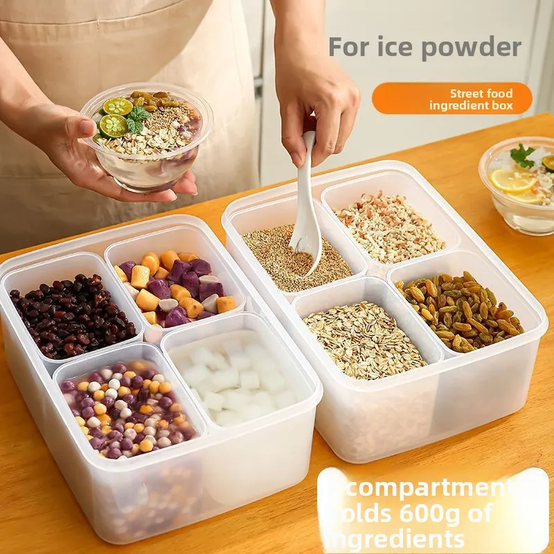 Transparent Plastic Food Storage Box with Lid for Commercial Use Partitioned Dividers Stall Selling Seasoning Container Prese...