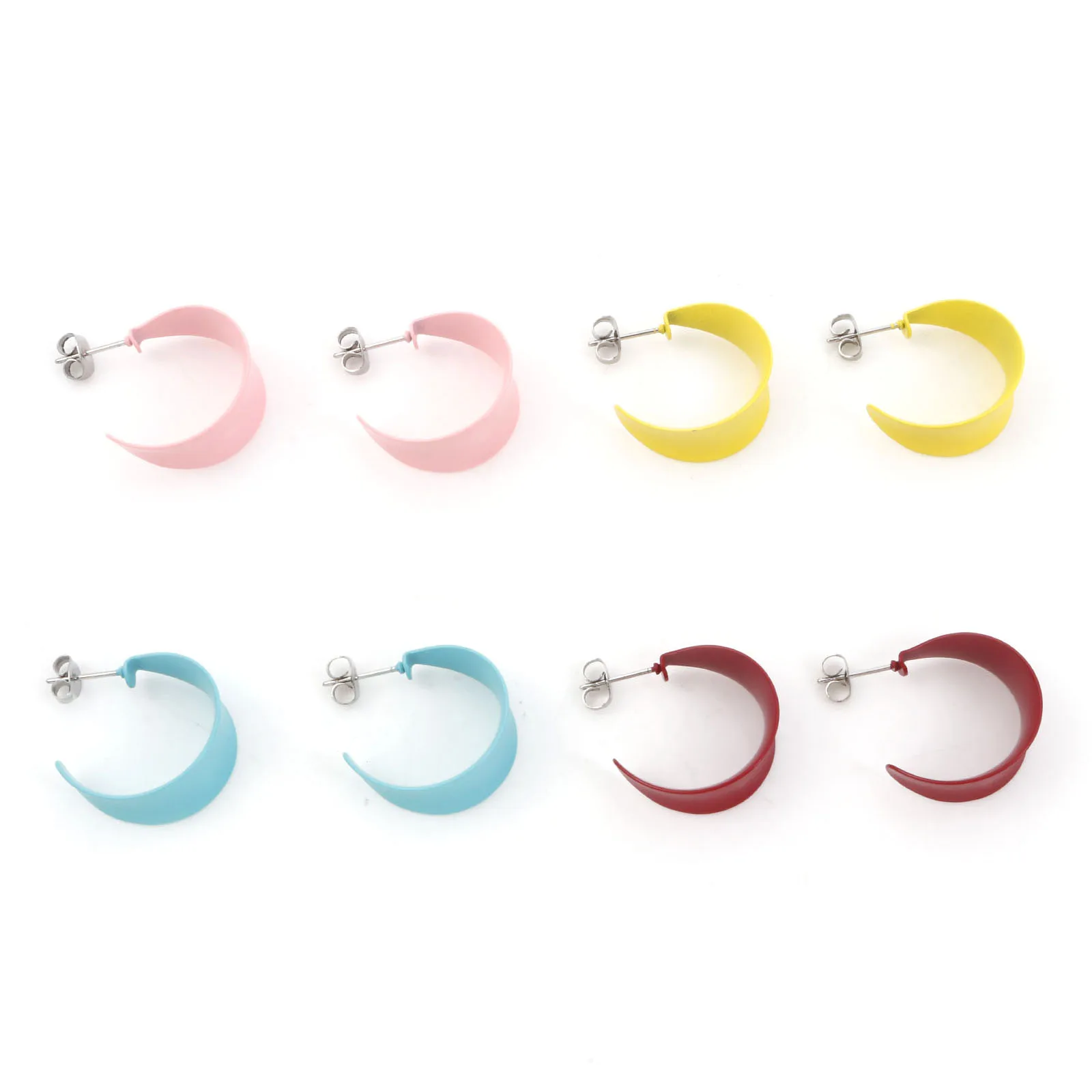 Fashion Multicolor Paint C Shape Earrings For Women Stainless Steel Hoop Earrings Girl Summer Vintage Jewelry Gift 25x21mm,1Pair